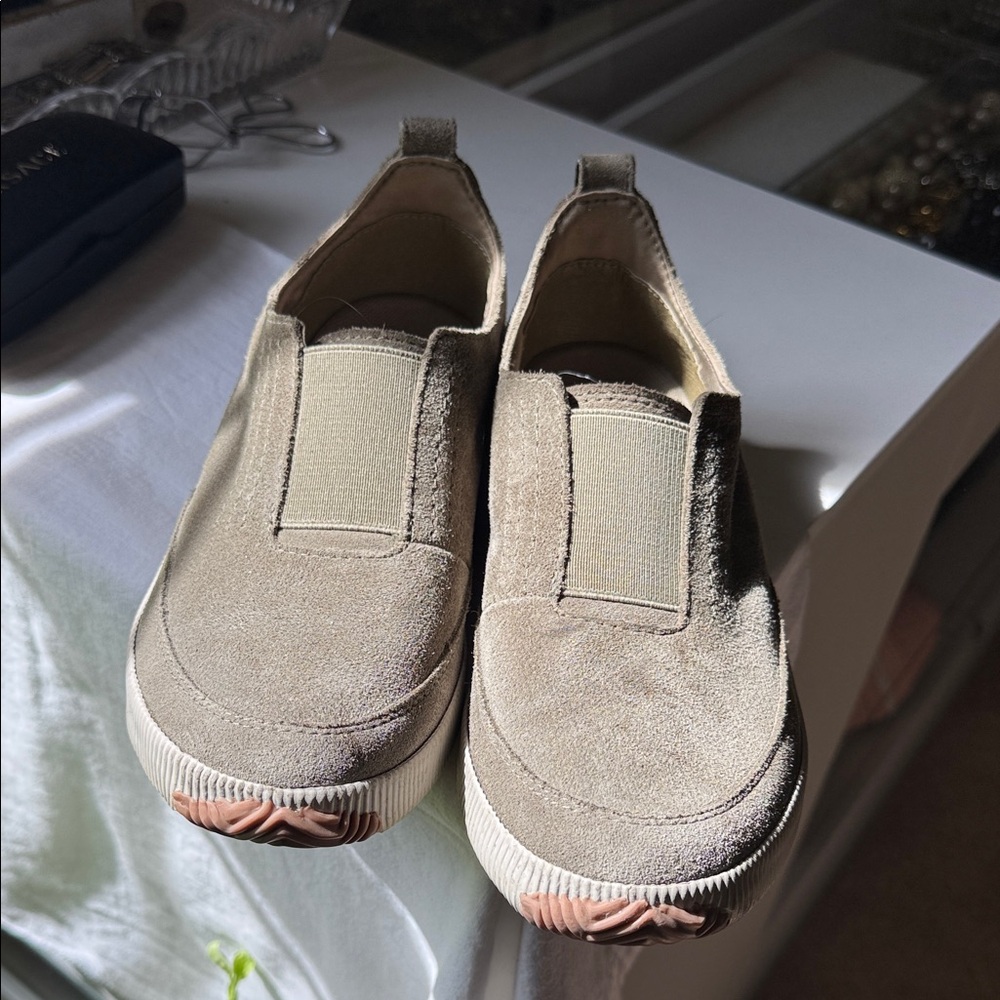 Sorel Slip-On Suede Flats in Taupe